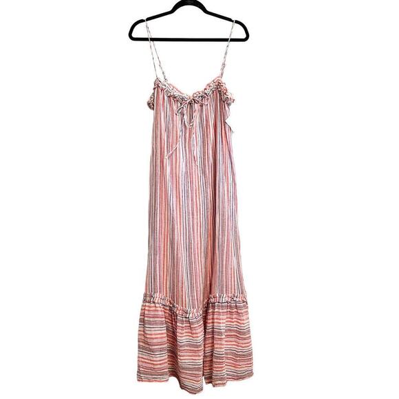 The Impeccable Pig Pink Striped Airy Ruffle Detail Sheer Maxi Dress NWT Size M - Picture 1 of 11